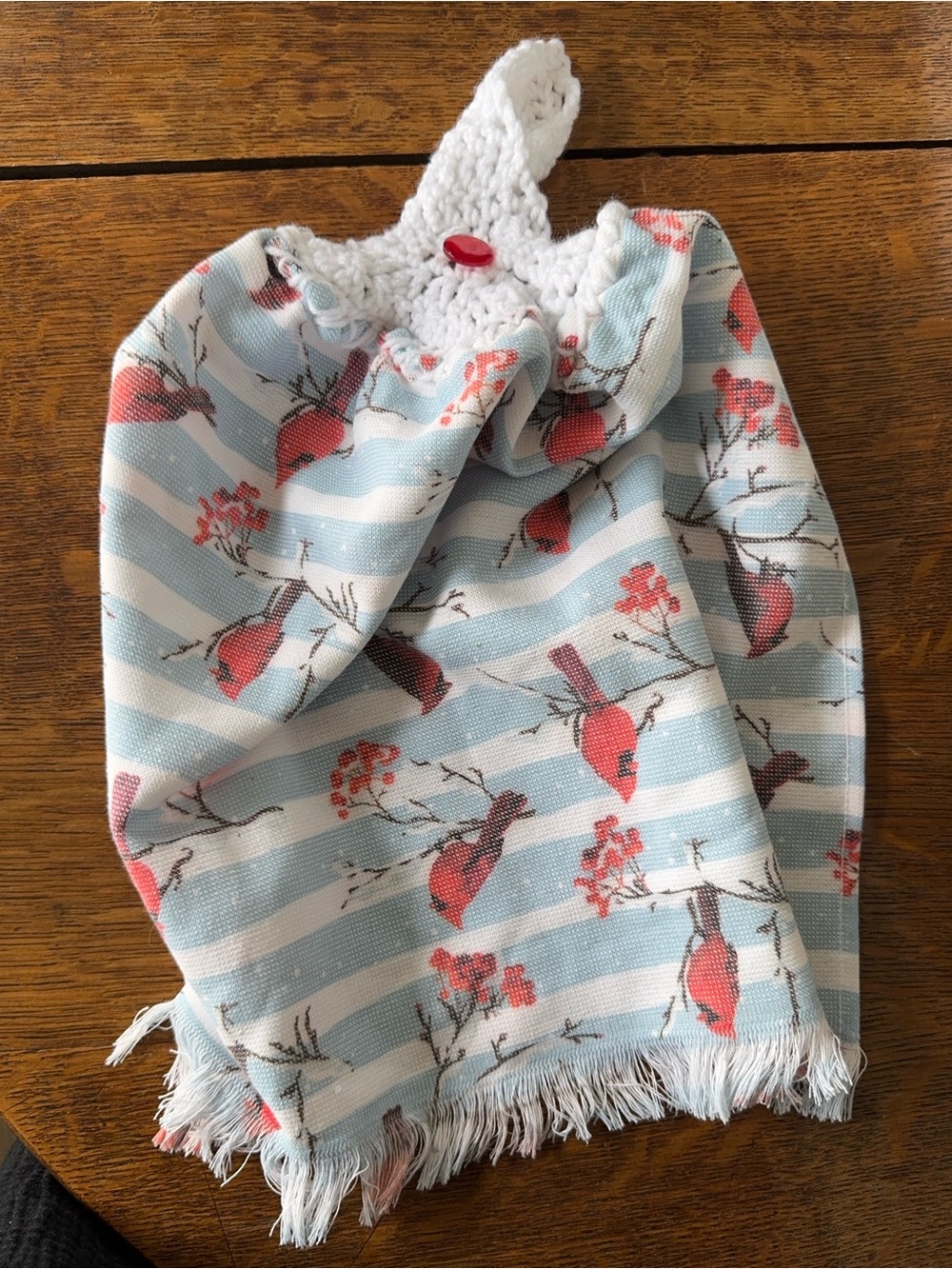 Handmade Cardinal Hanging Kitchen Towel Crocheted Topper